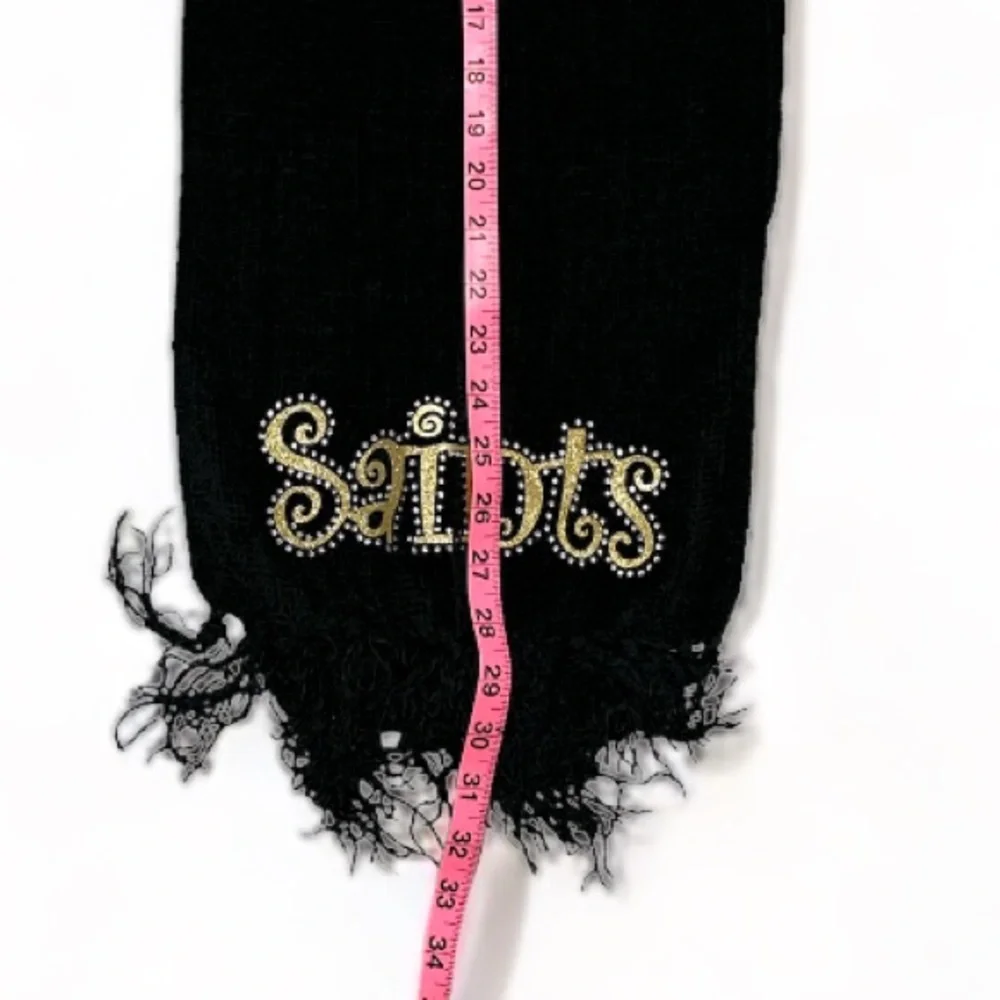 Ladies New Orleans Saints Bedazzled Chenille Scarf With Fringe Size 11 x 60 GUC